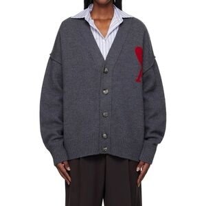 Women's Gray Cardigan with Red Detail